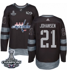 Men's Adidas Washington Capitals #21 Lucas Johansen Authentic Black 1917-2017 100th Anniversary 2018 Stanley Cup Final Champions NHL Jersey