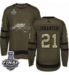 Men's Adidas Washington Capitals #21 Lucas Johansen Authentic Green Salute to Service 2018 Stanley Cup Final NHL Jersey