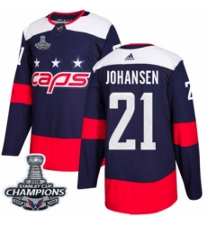 Men's Adidas Washington Capitals #21 Lucas Johansen Authentic Navy Blue 2018 Stadium Series 2018 Stanley Cup Final Champions NHL Jersey