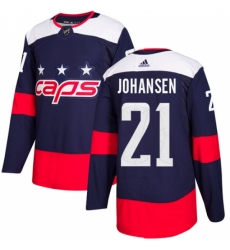 Men's Adidas Washington Capitals #21 Lucas Johansen Authentic Navy Blue 2018 Stadium Series NHL Jersey