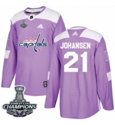 Men's Adidas Washington Capitals #21 Lucas Johansen Authentic Purple Fights Cancer Practice 2018 Stanley Cup Final Champions NHL Jersey