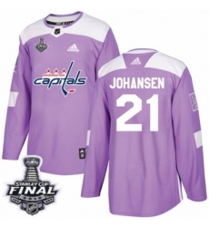 Men's Adidas Washington Capitals #21 Lucas Johansen Authentic Purple Fights Cancer Practice 2018 Stanley Cup Final NHL Jersey