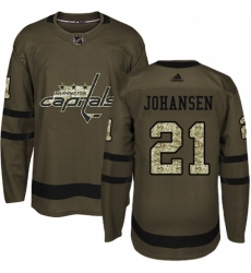 Men's Adidas Washington Capitals #21 Lucas Johansen Premier Green Salute to Service NHL Jersey