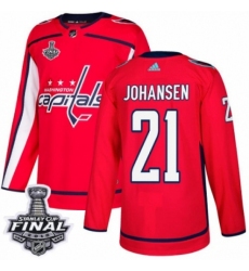 Men's Adidas Washington Capitals #21 Lucas Johansen Premier Red Home 2018 Stanley Cup Final NHL Jersey