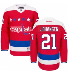 Men's Reebok Washington Capitals #21 Lucas Johansen Premier Red Third NHL Jersey