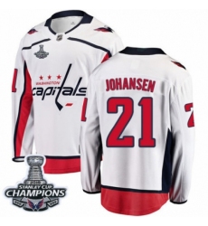 Men's Washington Capitals #21 Lucas Johansen Fanatics Branded White Away Breakaway 2018 Stanley Cup Final Champions NHL Jersey