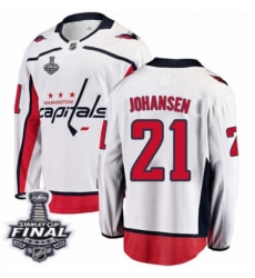 Men's Washington Capitals #21 Lucas Johansen Fanatics Branded White Away Breakaway 2018 Stanley Cup Final NHL Jersey