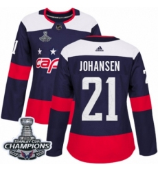 Women's Adidas Washington Capitals #21 Lucas Johansen Authentic Navy Blue 2018 Stadium Series 2018 Stanley Cup Final Champions NHL Jersey