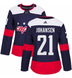 Women's Adidas Washington Capitals #21 Lucas Johansen Authentic Navy Blue 2018 Stadium Series NHL Jersey