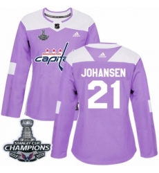 Women's Adidas Washington Capitals #21 Lucas Johansen Authentic Purple Fights Cancer Practice 2018 Stanley Cup Final Champions NHL Jersey