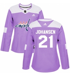 Women's Adidas Washington Capitals #21 Lucas Johansen Authentic Purple Fights Cancer Practice NHL Jersey