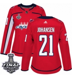 Women's Adidas Washington Capitals #21 Lucas Johansen Authentic Red Home 2018 Stanley Cup Final NHL Jersey
