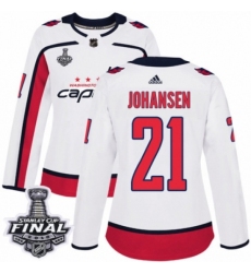 Women's Adidas Washington Capitals #21 Lucas Johansen Authentic White Away 2018 Stanley Cup Final NHL Jersey