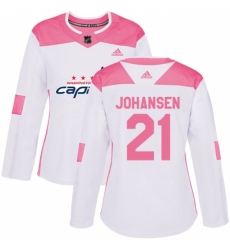 Women's Adidas Washington Capitals #21 Lucas Johansen Authentic White/Pink Fashion NHL Jersey