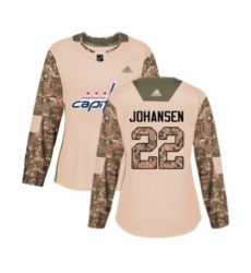 Women's Washington Capitals #22 Lucas Johansen Authentic Camo Veterans Day Practice Hockey Jersey