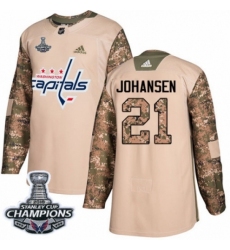 Youth Adidas Washington Capitals #21 Lucas Johansen Authentic Camo Veterans Day Practice 2018 Stanley Cup Final Champions NHL Jersey