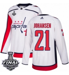 Youth Adidas Washington Capitals #21 Lucas Johansen Authentic White Away 2018 Stanley Cup Final NHL Jersey