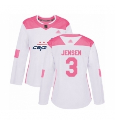 Women's Washington Capitals #3 Nick Jensen Authentic White Pink Fashion Hockey Jersey
