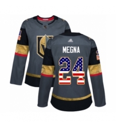 Women's Vegas Golden Knights #24 Jaycob Megna Authentic Gray USA Flag Fashion Hockey Jersey