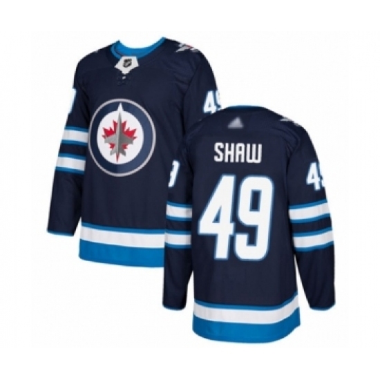 Men's Winnipeg Jets #49 Logan Shaw Authentic Navy Blue Home Hockey Jersey Men's Winnipeg Jets #49 Logan Shaw Authentic Navy Blue Home Hockey Jersey