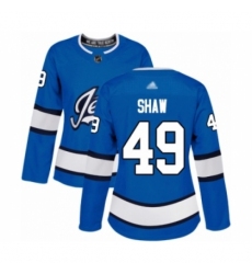 Women's Winnipeg Jets #49 Logan Shaw Authentic Blue Alternate Hockey Jersey