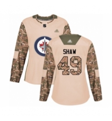 Women's Winnipeg Jets #49 Logan Shaw Authentic Camo Veterans Day Practice Hockey Jersey