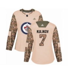 Women's Winnipeg Jets #7 Dmitry Kulikov Authentic Camo Veterans Day Practice Hockey Jersey