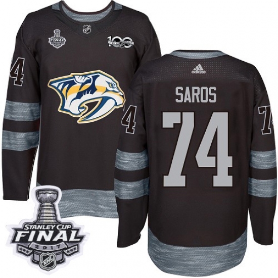 Men's Adidas Nashville Predators #74 Juuse Saros Authentic Black 1917-2017 100th Anniversary 2017 Stanley Cup Final NHL Jersey Men's Adidas Nashville Predators #74 Juuse Saros Authentic Black 1917-2017 100th Anniversary 2017 Stanley Cup Final NHL Jersey
