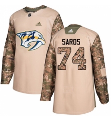 Men's Adidas Nashville Predators #74 Juuse Saros Authentic Camo Veterans Day Practice NHL Jersey