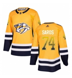 Men's Adidas Nashville Predators #74 Juuse Saros Authentic Gold Drift Fashion NHL Jersey