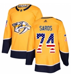 Men's Adidas Nashville Predators #74 Juuse Saros Authentic Gold USA Flag Fashion NHL Jersey