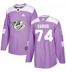 Men's Adidas Nashville Predators #74 Juuse Saros Authentic Purple Fights Cancer Practice NHL Jersey