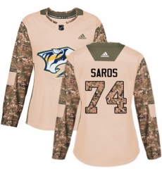 Women's Adidas Nashville Predators #74 Juuse Saros Authentic Camo Veterans Day Practice NHL Jersey Women's Adidas Nashville Predators #74 Juuse Saros Authentic Camo Veterans Day Practice NHL Jersey
