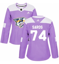 Women's Adidas Nashville Predators #74 Juuse Saros Authentic Purple Fights Cancer Practice NHL Jersey