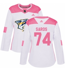 Women's Adidas Nashville Predators #74 Juuse Saros Authentic White/Pink Fashion NHL Jersey