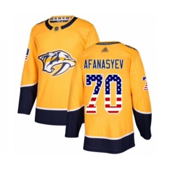 Men's Nashville Predators #70 Egor Afanasyev Authentic Gold USA Flag Fashion Hockey Jersey Men's Nashville Predators #70 Egor Afanasyev Authentic Gold USA Flag Fashion Hockey Jersey