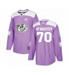 Men's Nashville Predators #70 Egor Afanasyev Authentic Purple Fights Cancer Practice Hockey Jersey