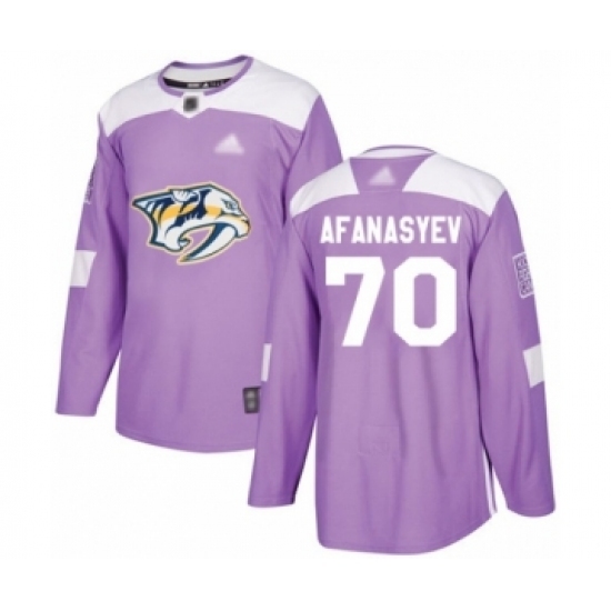 Men's Nashville Predators #70 Egor Afanasyev Authentic Purple Fights Cancer Practice Hockey Jersey Men's Nashville Predators #70 Egor Afanasyev Authentic Purple Fights Cancer Practice Hockey Jersey