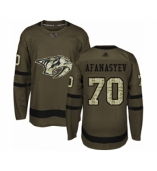 Youth Nashville Predators #70 Egor Afanasyev Authentic Green Salute to Service Hockey Jersey