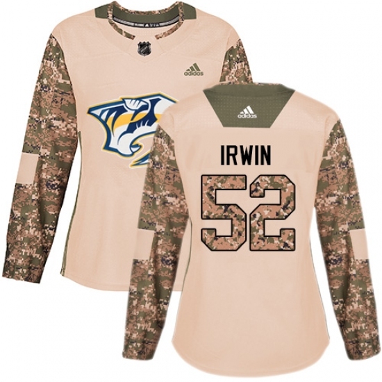 Women's Adidas Nashville Predators #52 Matt Irwin Authentic Camo Veterans Day Practice NHL Jersey Women's Adidas Nashville Predators #52 Matt Irwin Authentic Camo Veterans Day Practice NHL Jersey