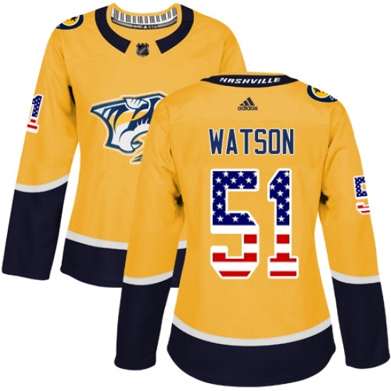 Women's Adidas Nashville Predators #51 Austin Watson Authentic Gold USA Flag Fashion NHL Jersey Women's Adidas Nashville Predators #51 Austin Watson Authentic Gold USA Flag Fashion NHL Jersey