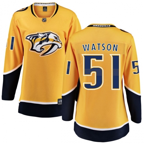 Women's Nashville Predators #51 Austin Watson Fanatics Branded Gold Home Breakaway NHL Jersey Women's Nashville Predators #51 Austin Watson Fanatics Branded Gold Home Breakaway NHL Jersey