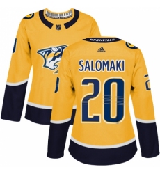 Women's Adidas Nashville Predators #20 Miikka Salomaki Authentic Gold Home NHL Jersey