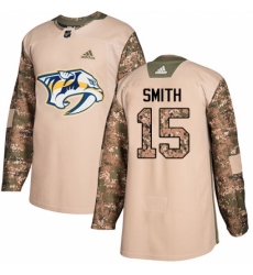 Men's Adidas Nashville Predators #15 Craig Smith Authentic Camo Veterans Day Practice NHL Jersey