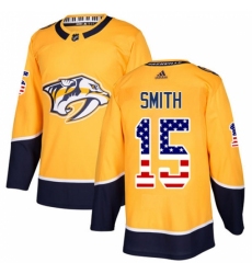 Men's Adidas Nashville Predators #15 Craig Smith Authentic Gold USA Flag FashionNHL Jersey