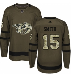 Men's Adidas Nashville Predators #15 Craig Smith Authentic Green Salute to ServiceNHL Jersey