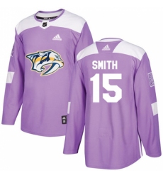 Men's Adidas Nashville Predators #15 Craig Smith Authentic Purple Fights Cancer PracticeNHL Jersey