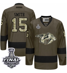 Men's Adidas Nashville Predators #15 Craig Smith Premier Green Salute to Service 2017 Stanley Cup Final NHL Jersey