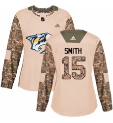 Women's Adidas Nashville Predators #15 Craig Smith Authentic Camo Veterans Day Practice NHL Jersey