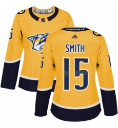 Women's Adidas Nashville Predators #15 Craig Smith Authentic Gold Home NHL Jersey